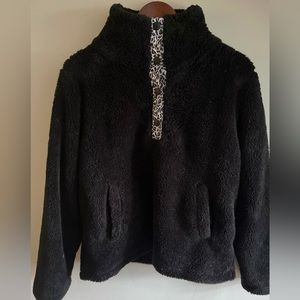 J Crew Factory Sherpa fleece | 3 quarter snap | large | black | super warm, cozy